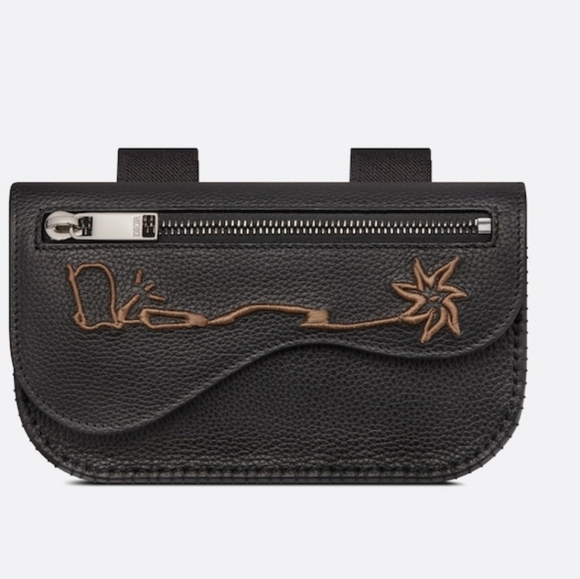 CACTUS JACK and DIOR Arm Pouch Black Grained Calfskin with Embroidery - Picture 2 of 7
